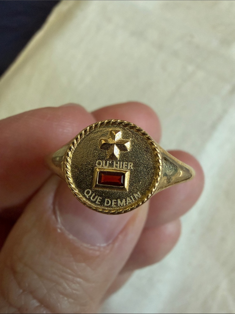 Solid Gold Signet Ring with Red Stone